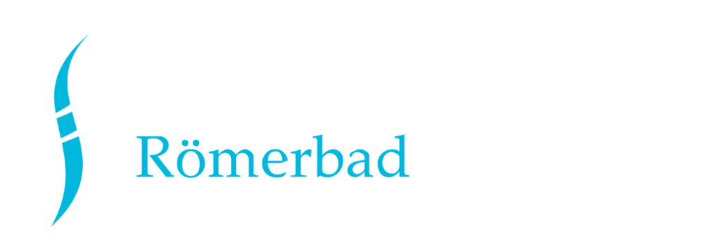 Logo Gesundheitszentrum Römerbad im dunklen Footer invertiert