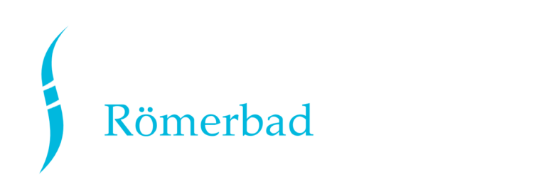 Logo Gesundheitszentrum Römerbad im dunklen Footer invertiert