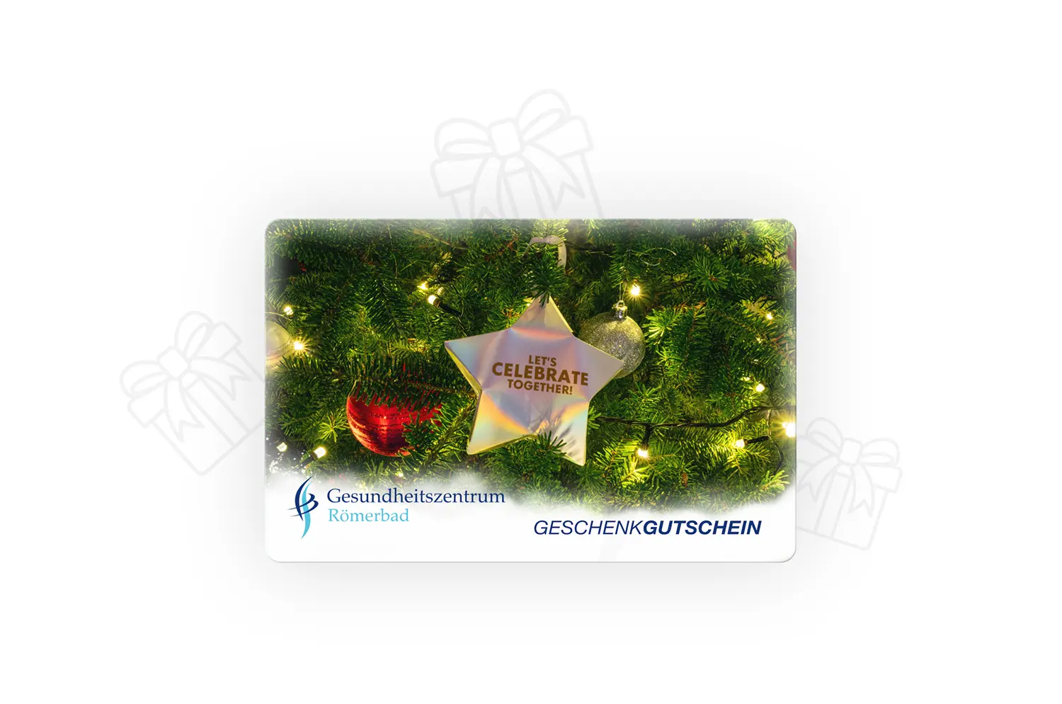 Weinachtsmotiv Gutscheinkarte Baum mit Kugel in Sternform